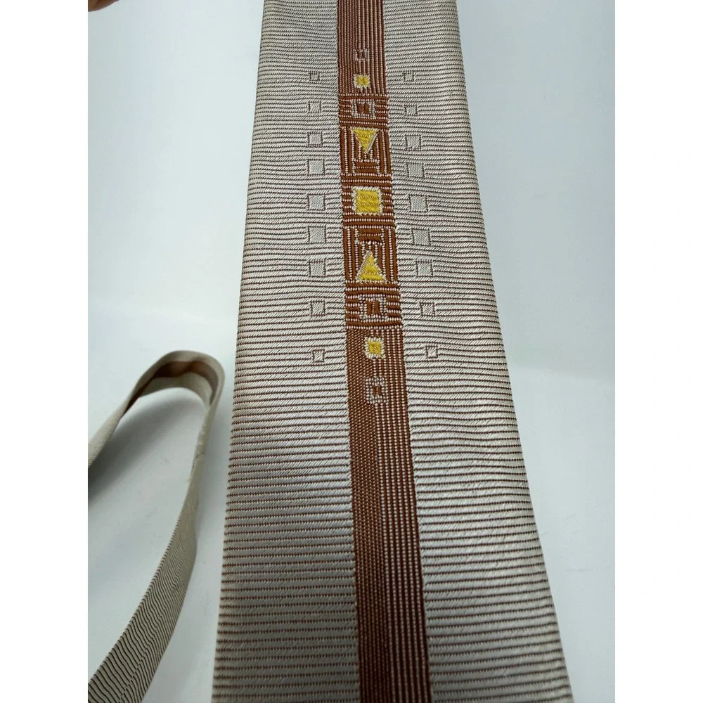 Dunhill by Stratford Mens Vintage Tan Brown Geometric‎ Embroidered Skinny Tie